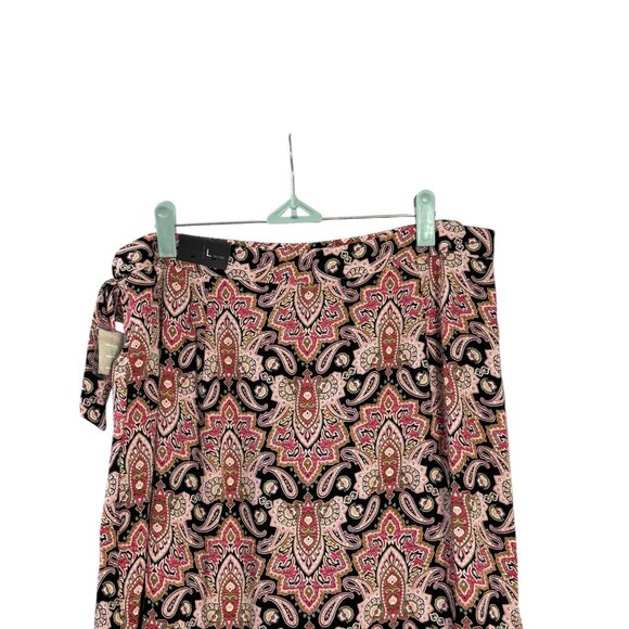 Maurices Womens Multicolor Boho Paisley Tie Waist Wrap Midi Skirt Size L New - Picture 5 of 9